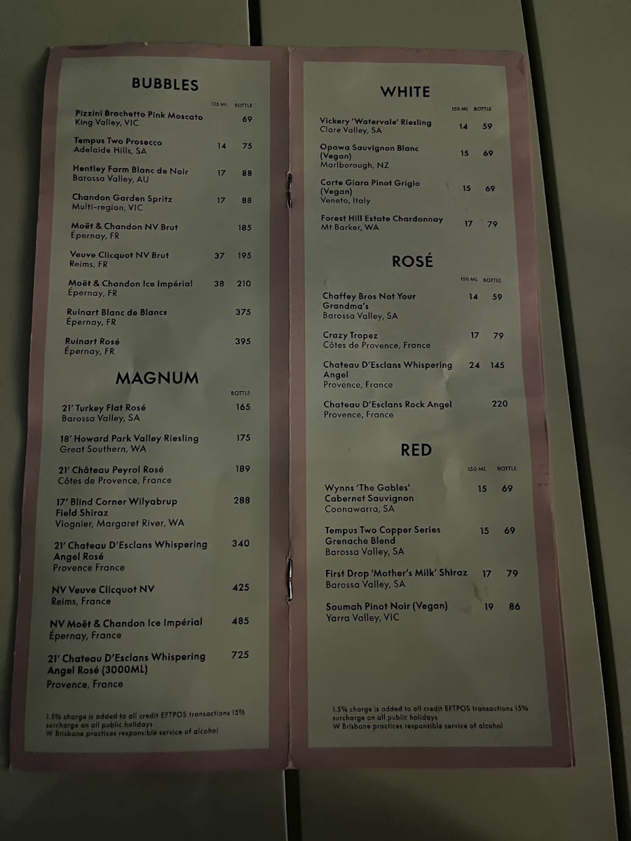 Menu, WET Deck