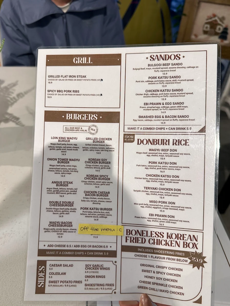 Menu, Loin King Cafe