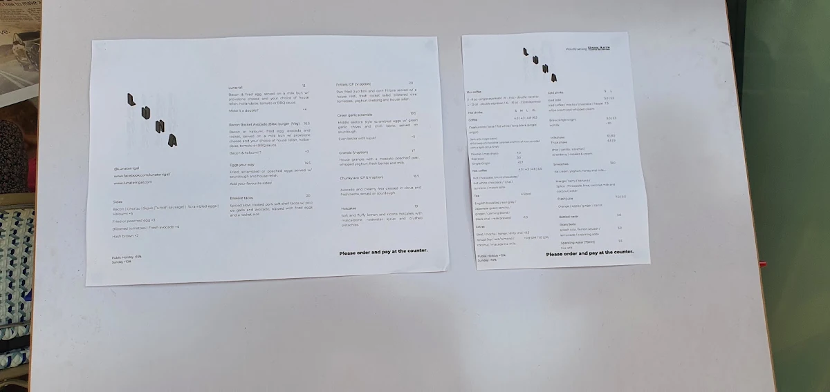 Menu, Luna