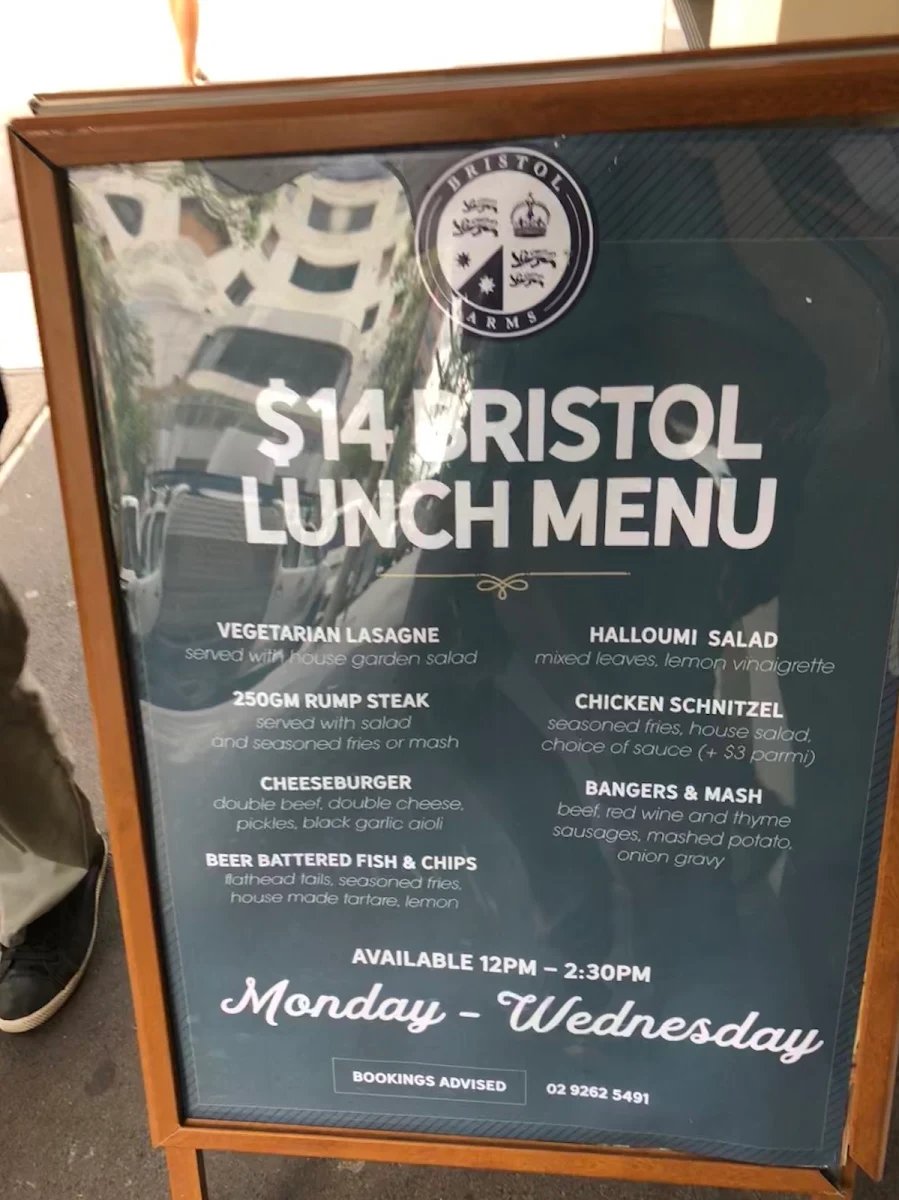 Menu, The Bristol