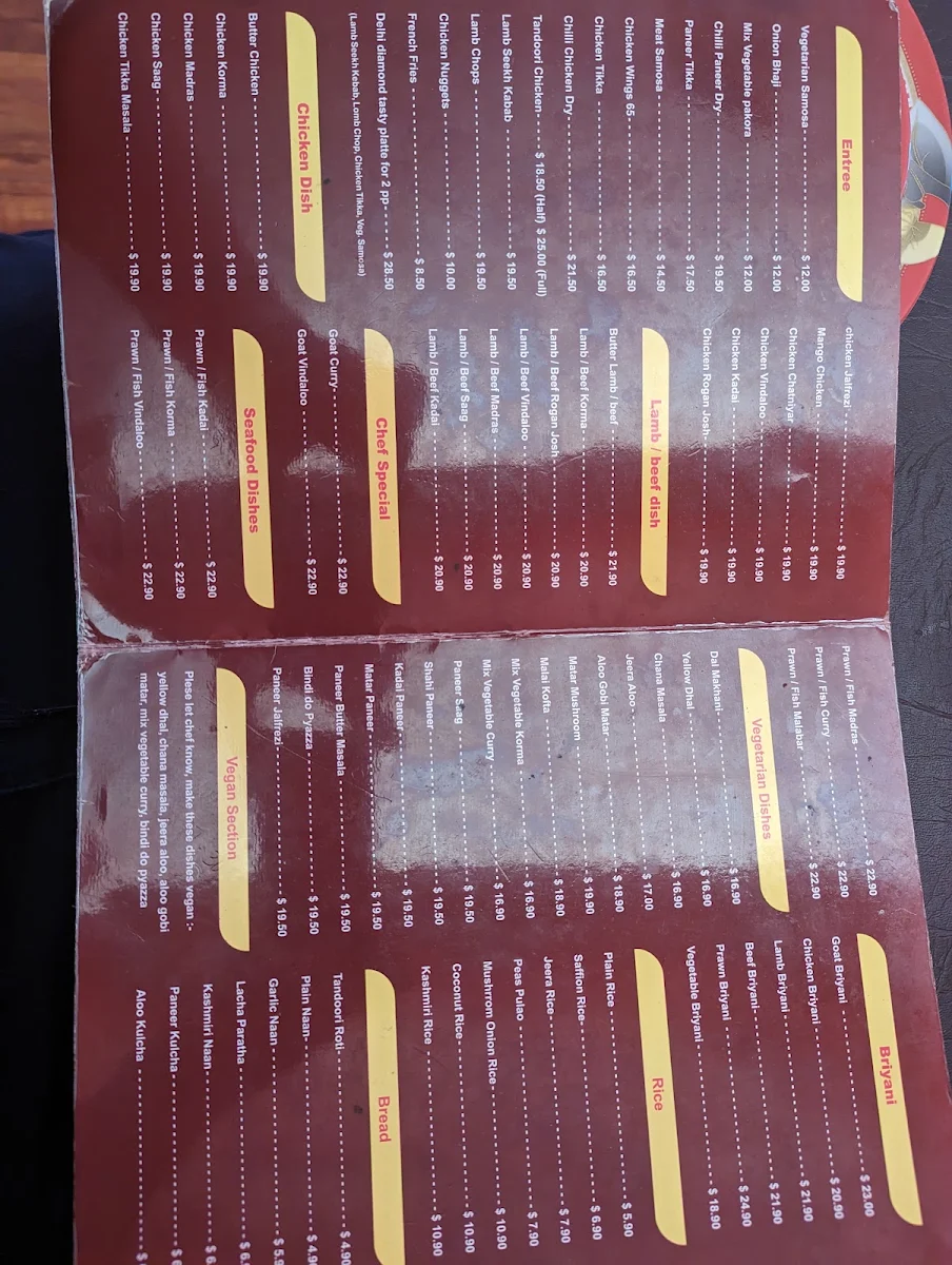 Menu, Delhi Diamond Authentic Indian Restaurant