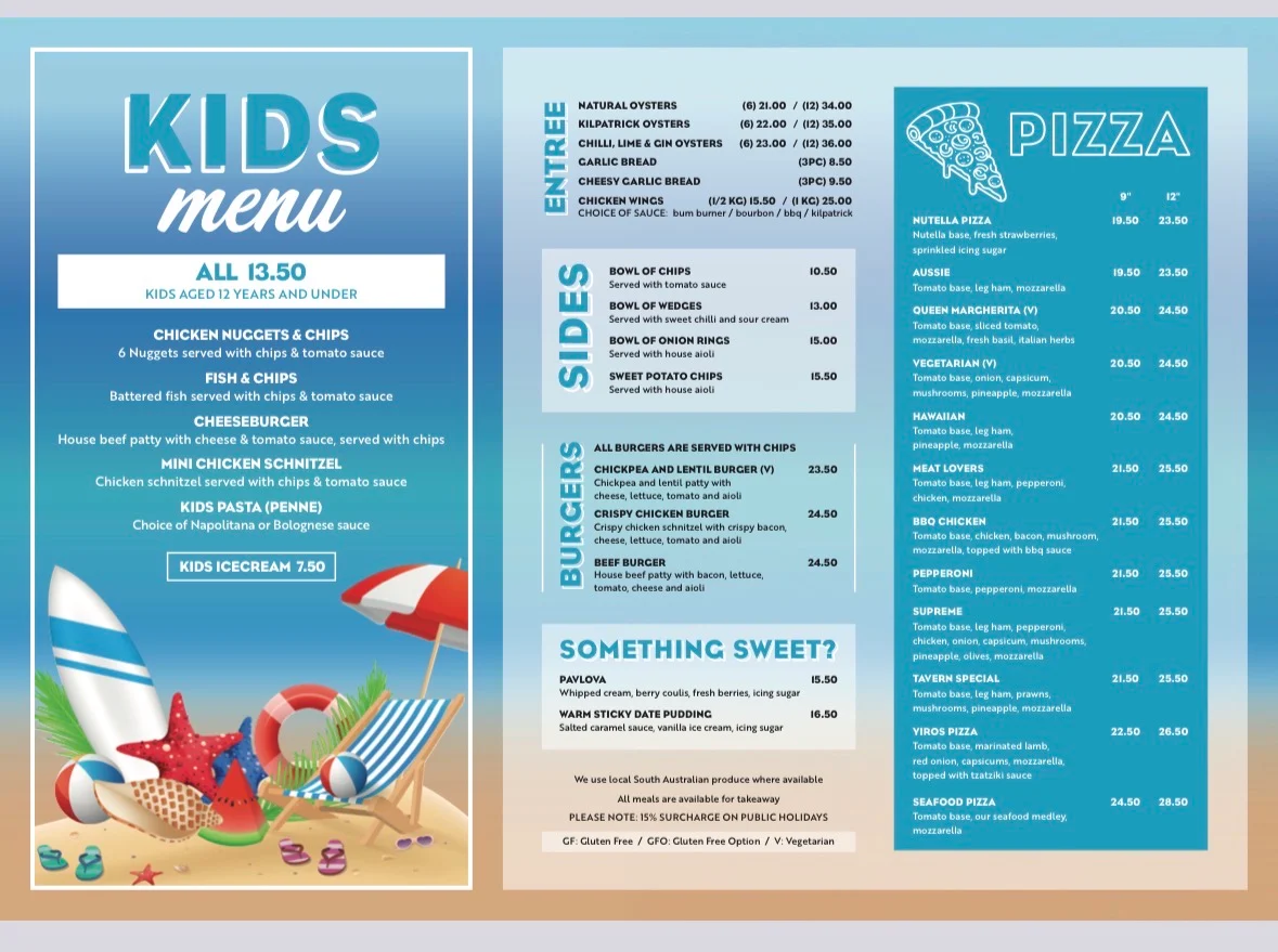 Menu, The Port Hughes Tavern