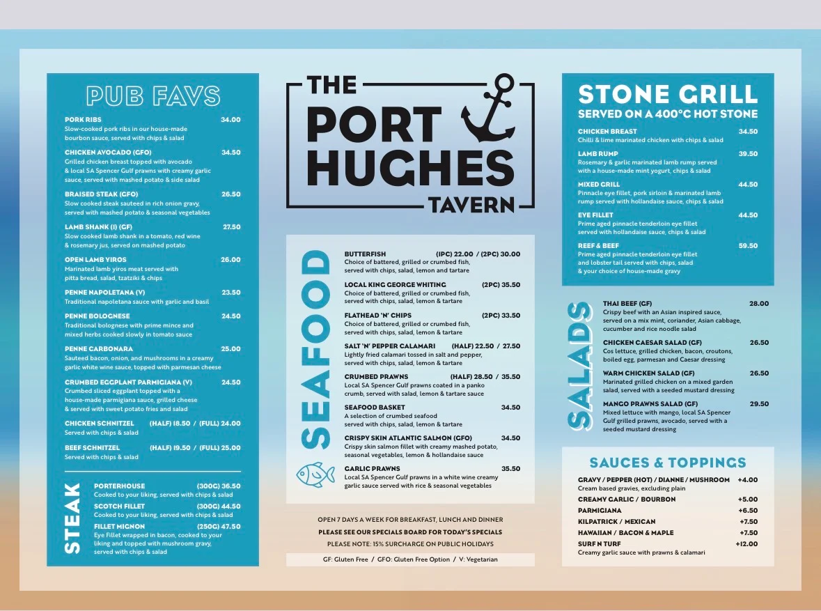 Menu, The Port Hughes Tavern