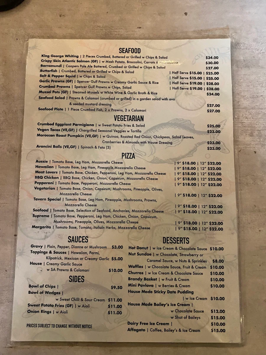 Menu, The Port Hughes Tavern