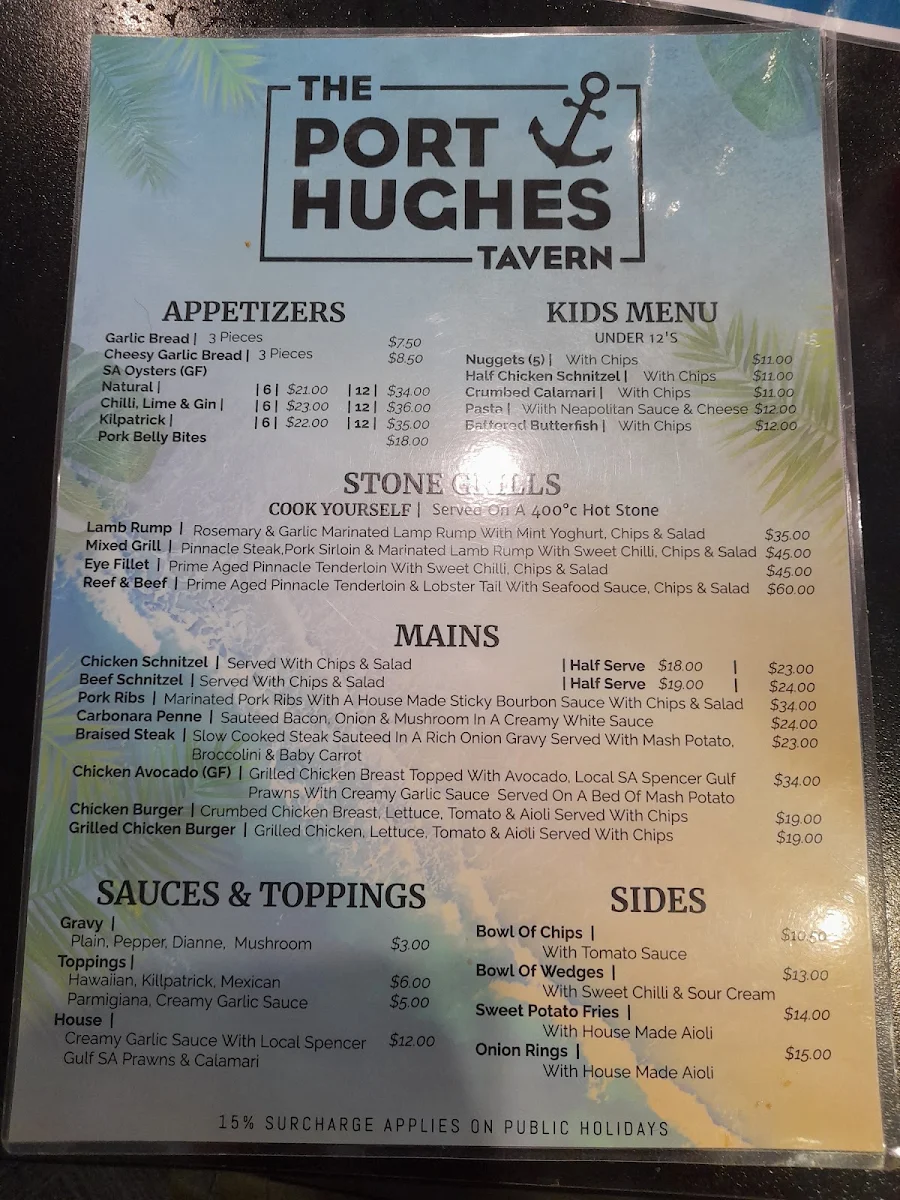 Menu, The Port Hughes Tavern