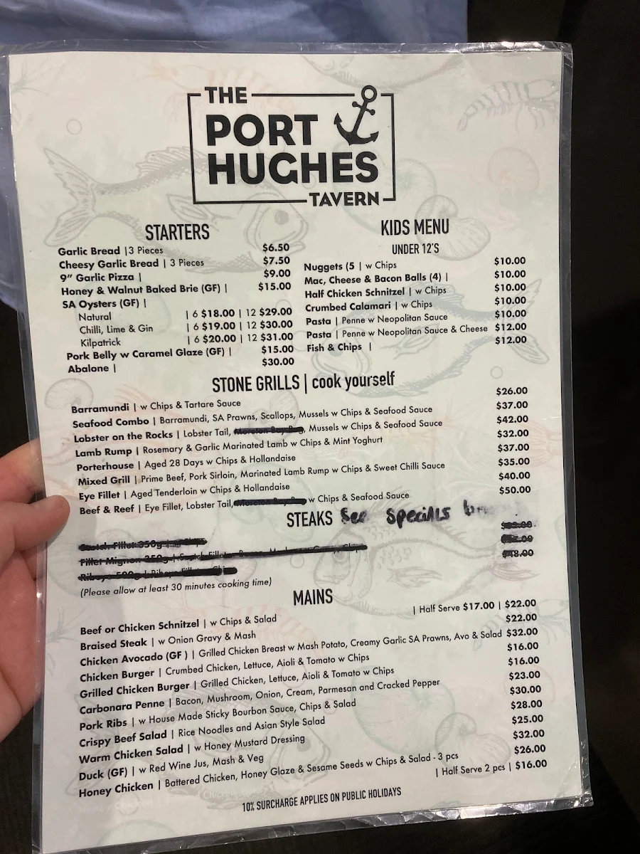 Menu, The Port Hughes Tavern