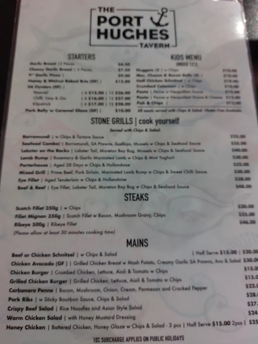 Menu, The Port Hughes Tavern