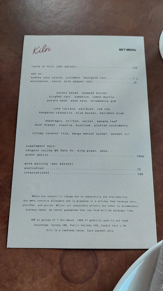 Menu, Kiln