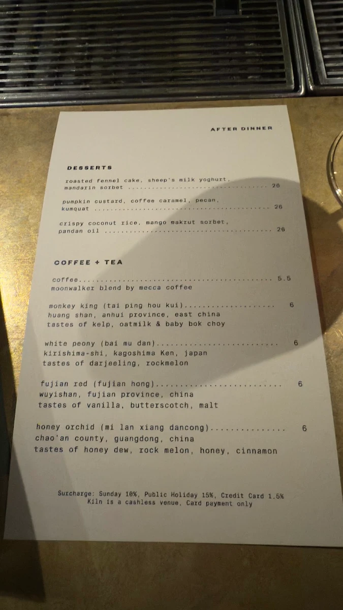 Menu, Kiln