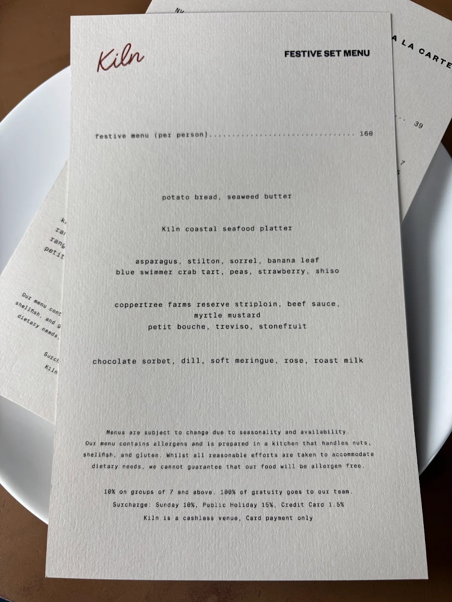 Menu, Kiln