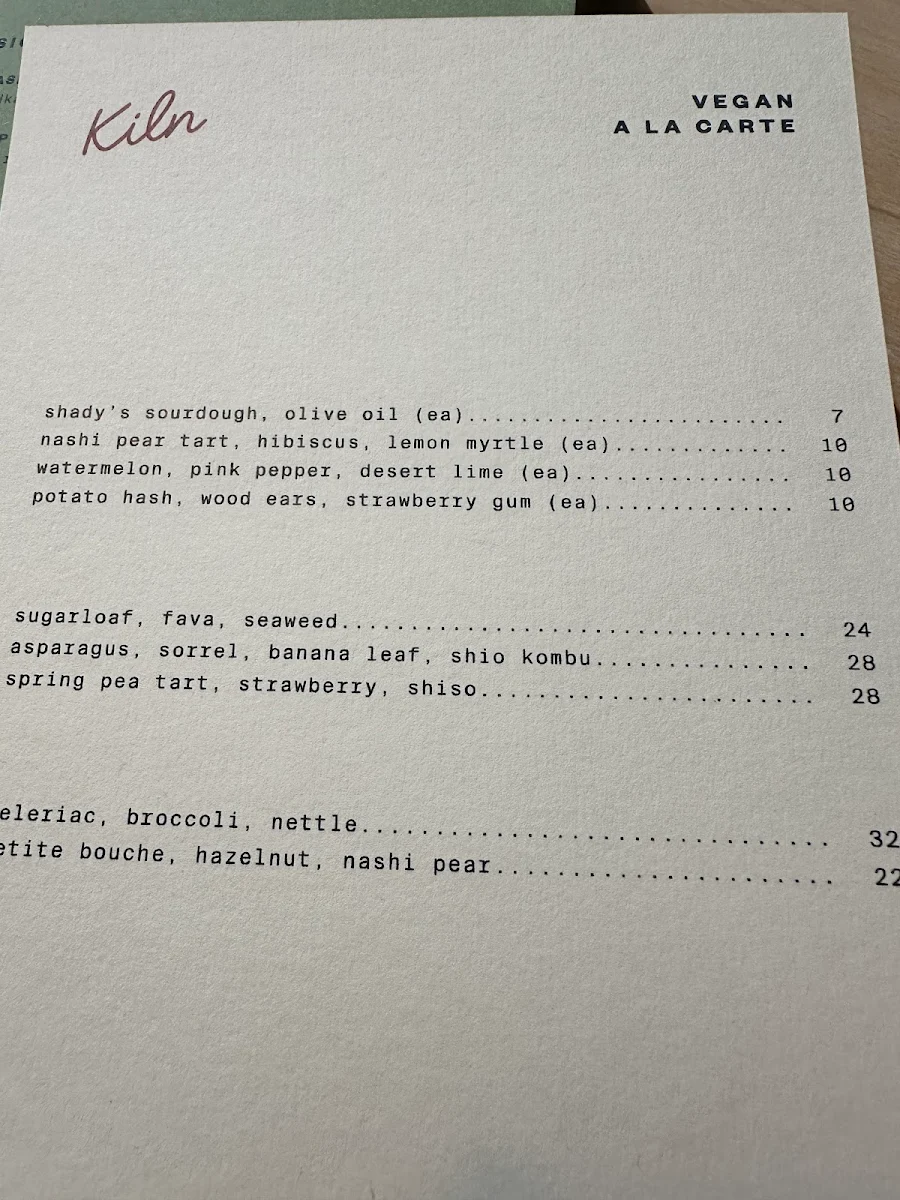 Menu, Kiln