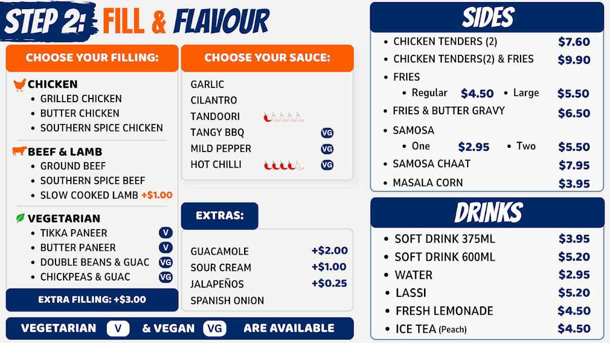 Menu, GravyT (Indo-Mexican)