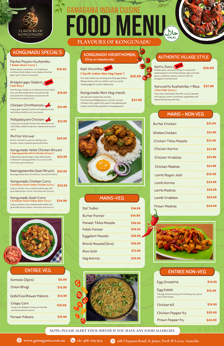 Menu, GamaGama Indian Cuisine - FLAVOURS OF KONGUNADU
