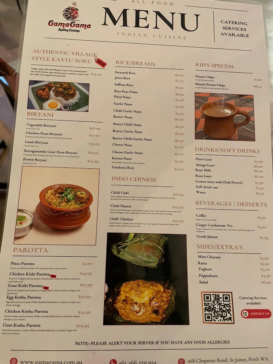 Menu, GamaGama Indian Cuisine - FLAVOURS OF KONGUNADU