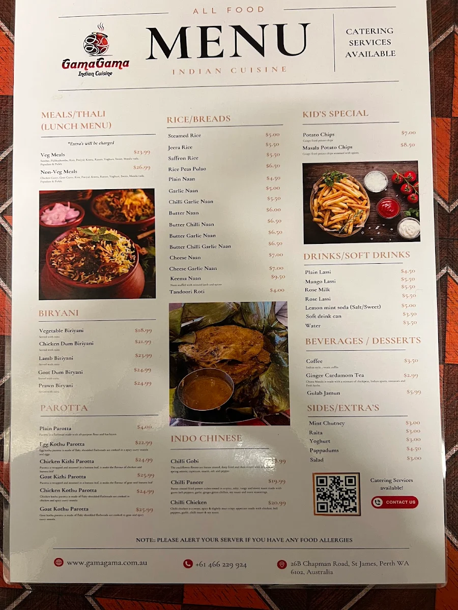 Menu, GamaGama Indian Cuisine - FLAVOURS OF KONGUNADU