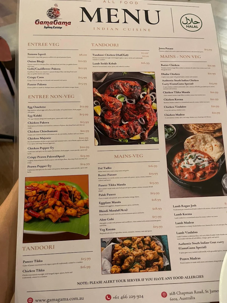 Menu, GamaGama Indian Cuisine - FLAVOURS OF KONGUNADU