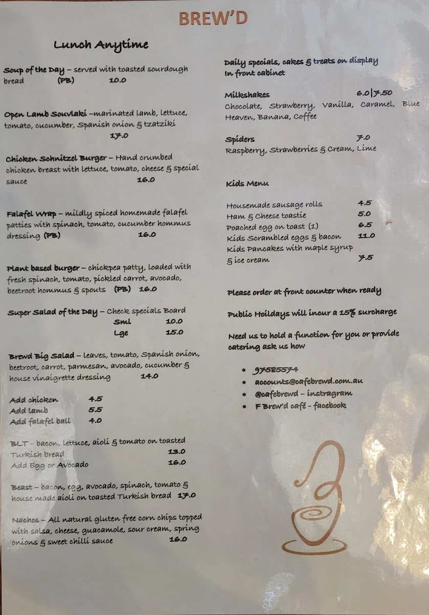 Menu, Cafe Brood