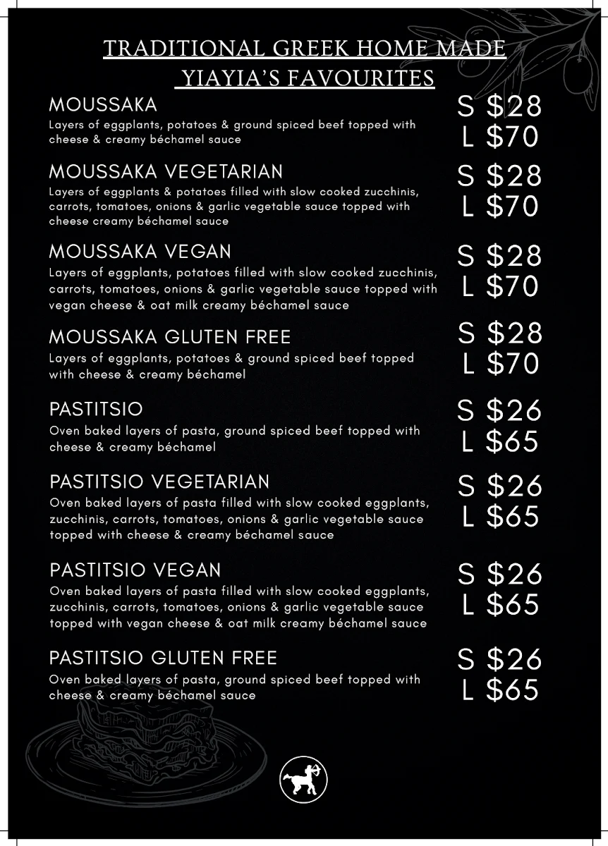 Menu, Kentavros Greek & Mediterranean Cuisine