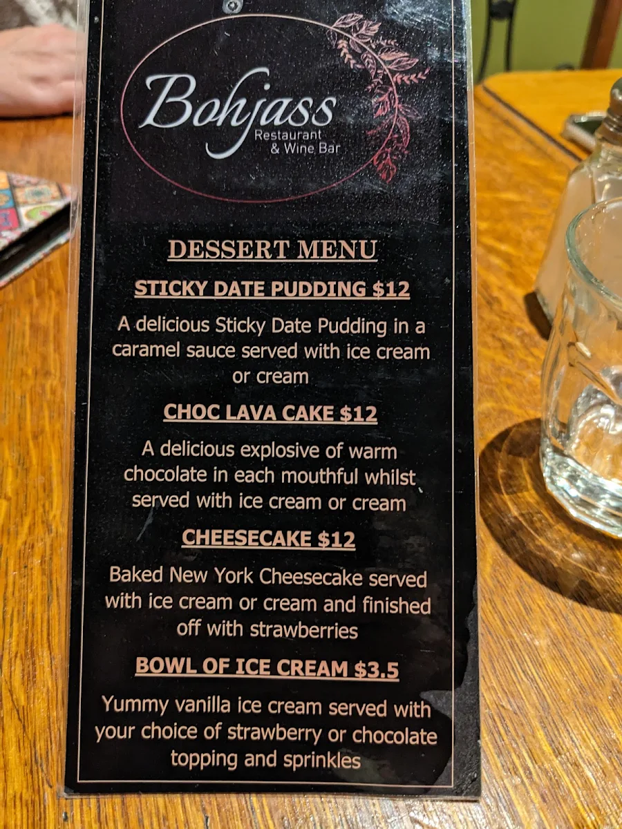 Menu, Bohjass Restaurant Wine Bar