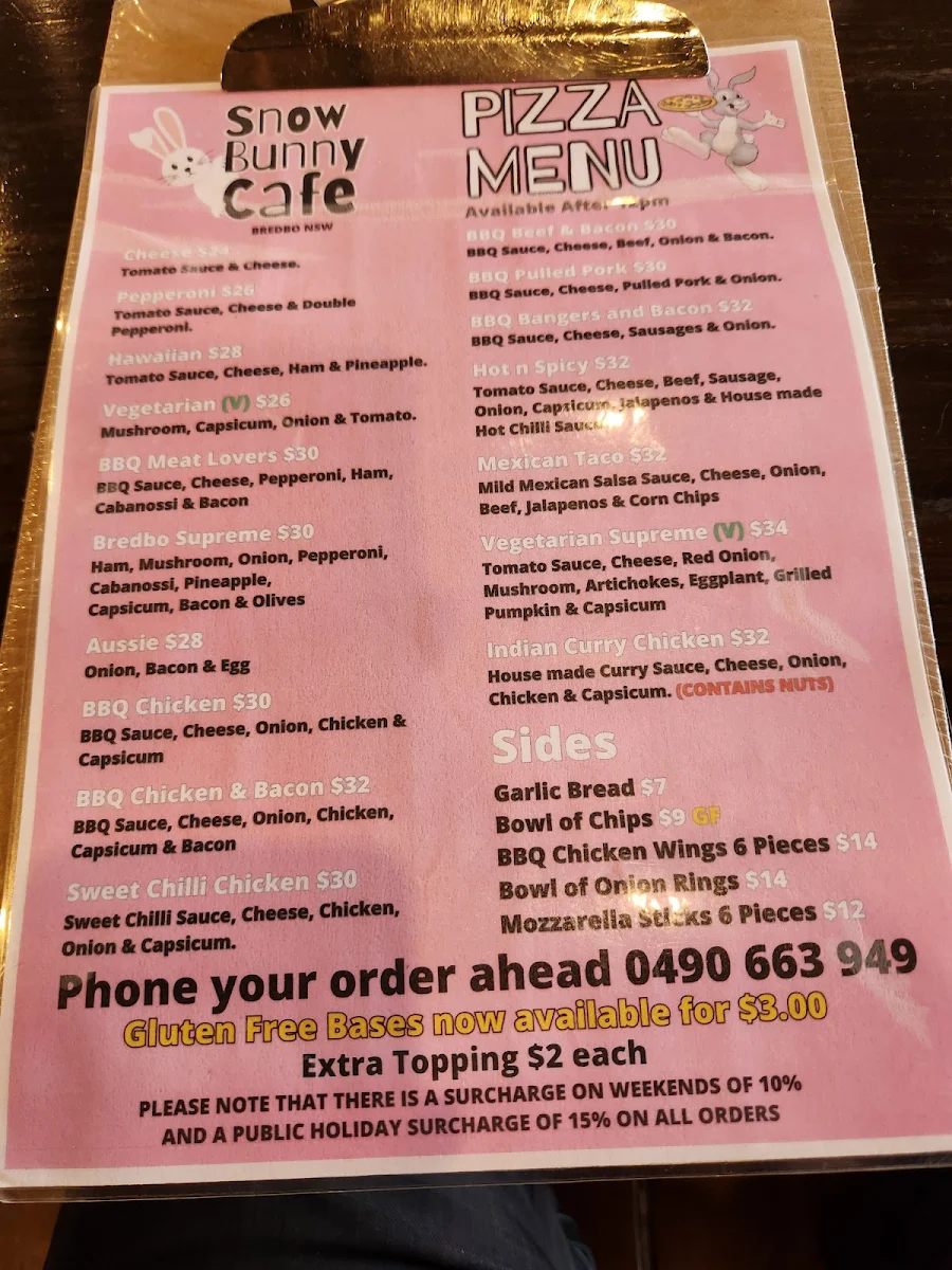 Menu, Snow Bunny Cafe