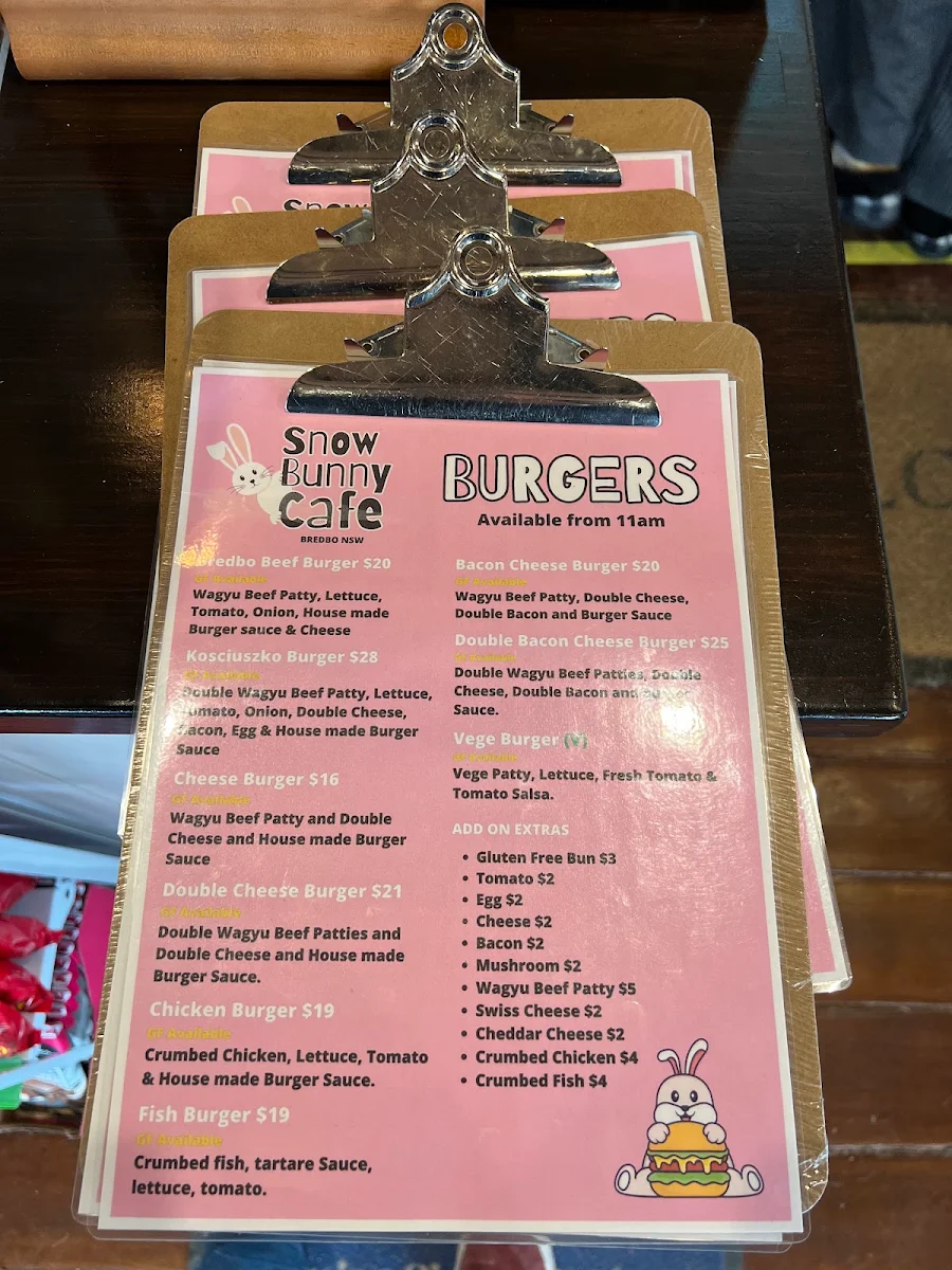 Menu, Snow Bunny Cafe