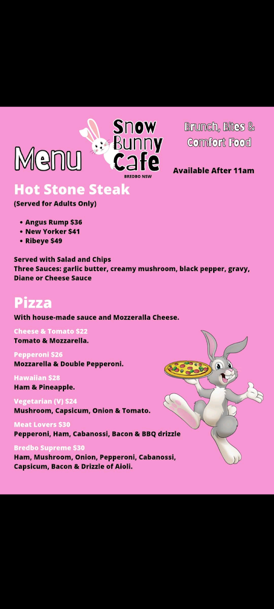 Menu, Snow Bunny Cafe
