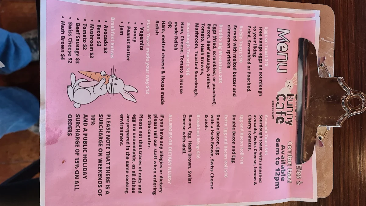 Menu, Snow Bunny Cafe