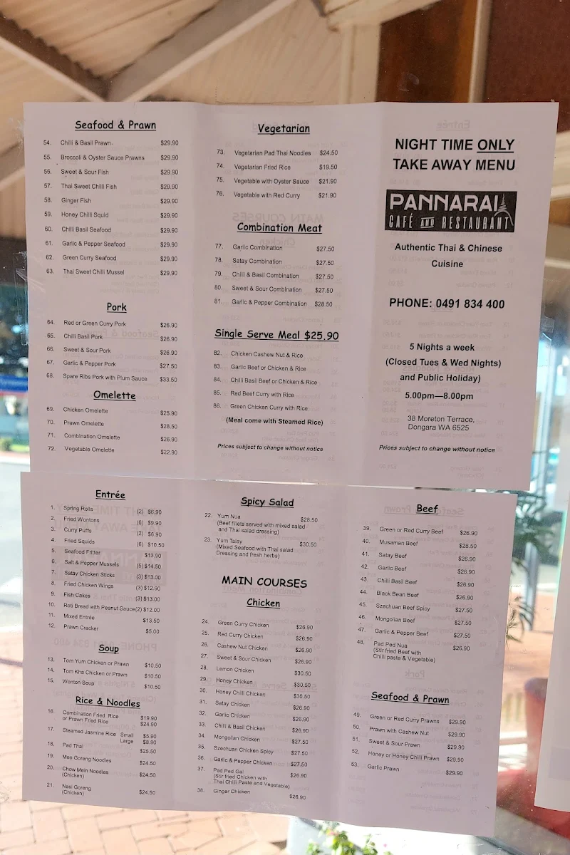 Menu, Pannarai - Cafe & Restaurant