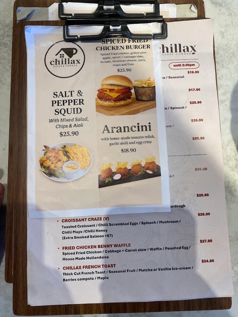 Menu, Chillax Coffee Corner