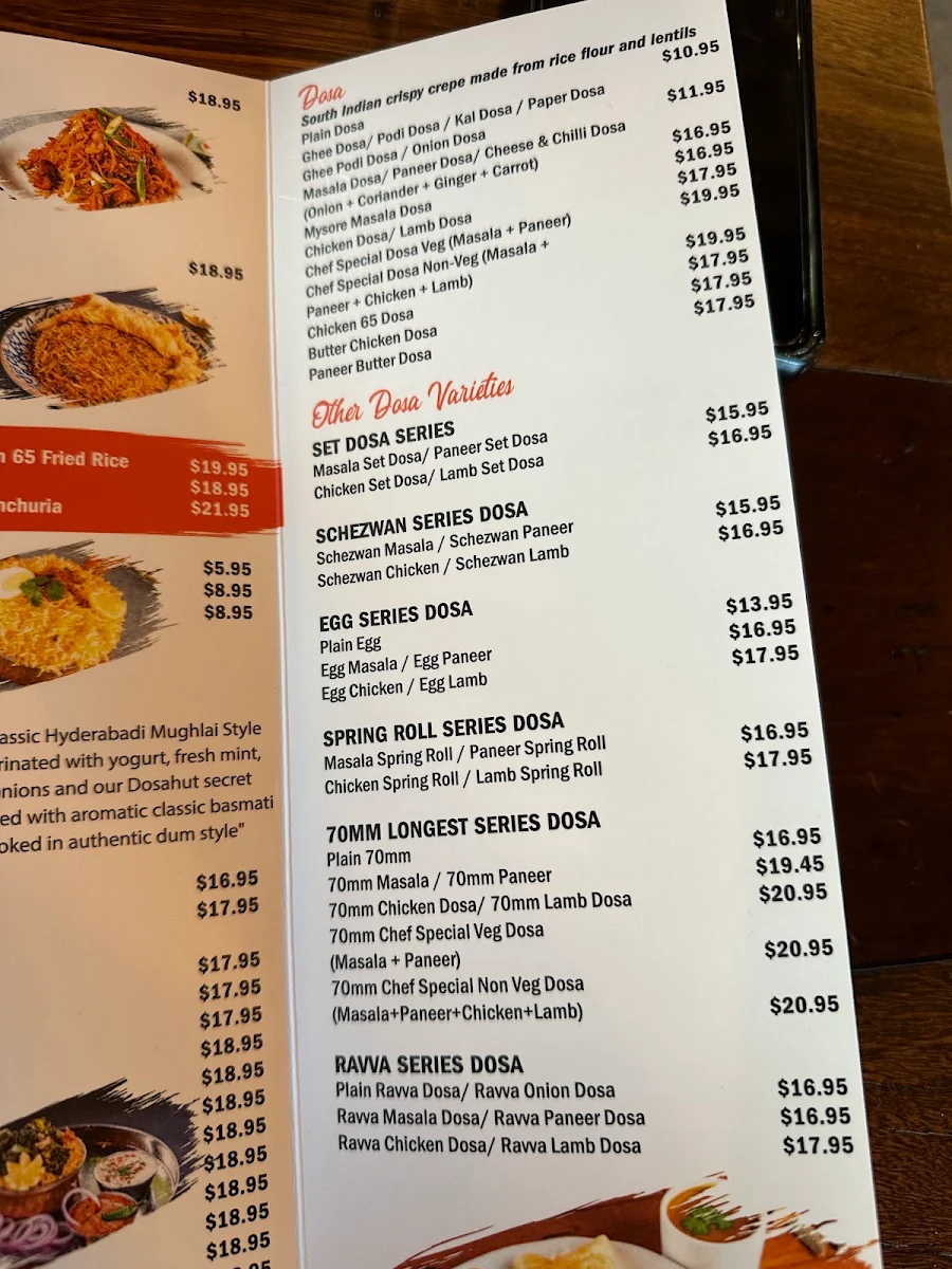 Menu, Dosa Hut Indian Restaurant Point Cook