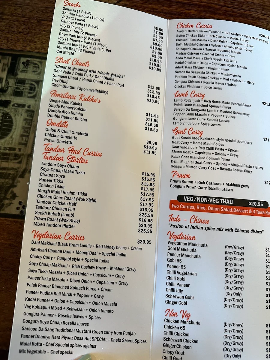 Menu, Dosa Hut Indian Restaurant Point Cook