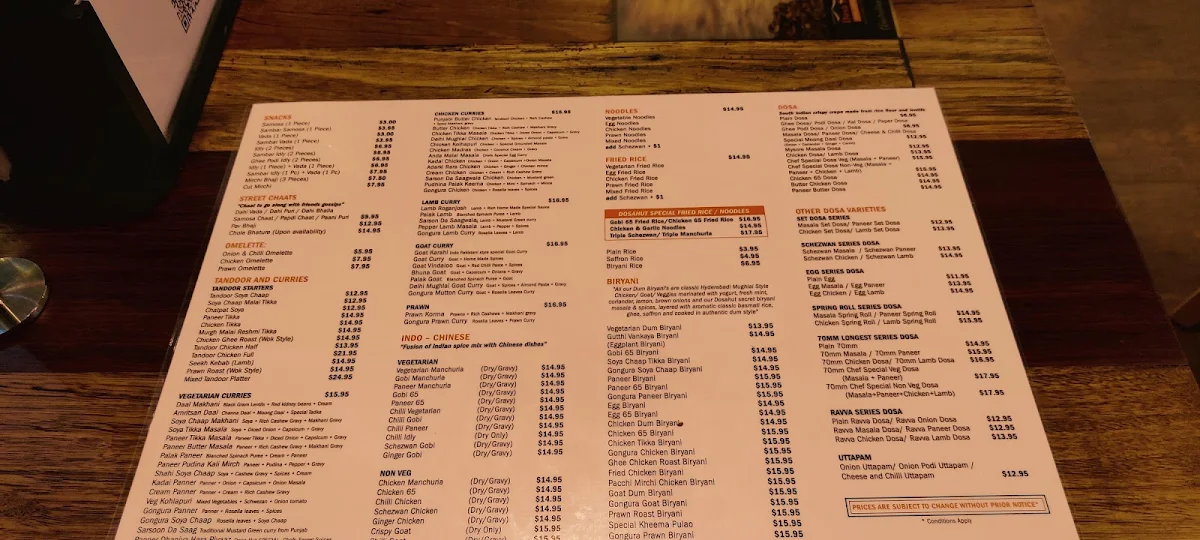 Menu, Dosa Hut Indian Restaurant Point Cook
