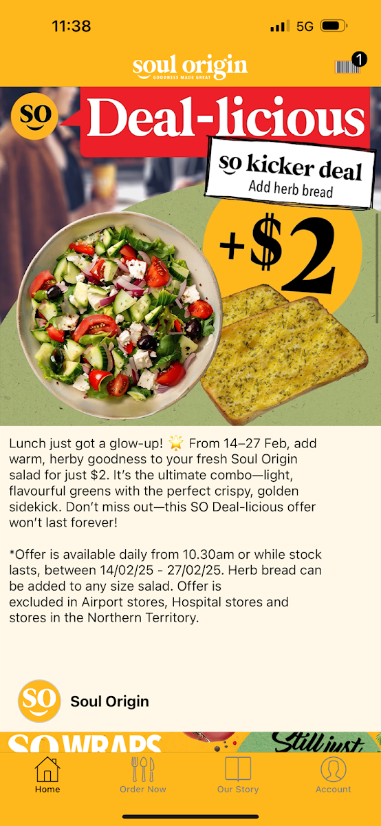 Menu, Soul Origin Brisbane Uptown