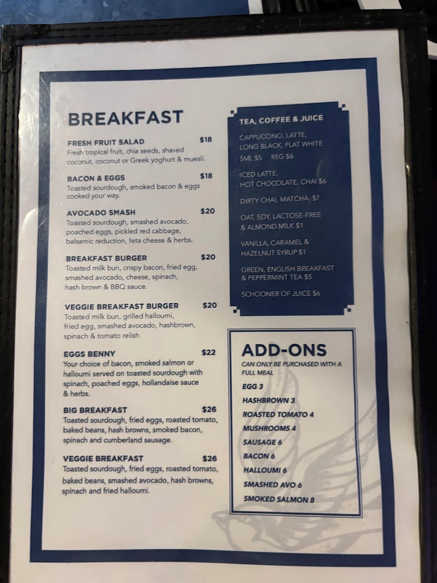 Menu, The Boat House (Boaty's)