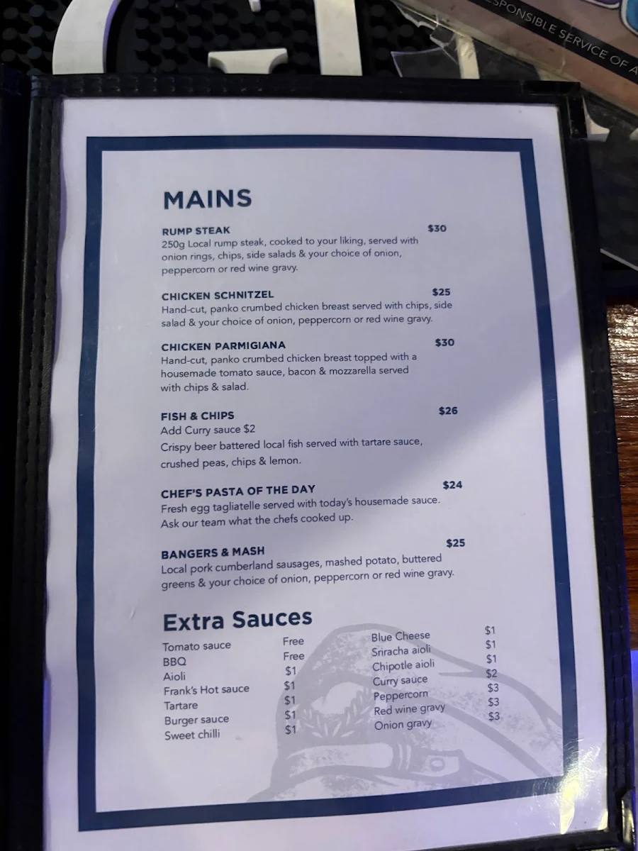Menu, The Boat House (Boaty's)