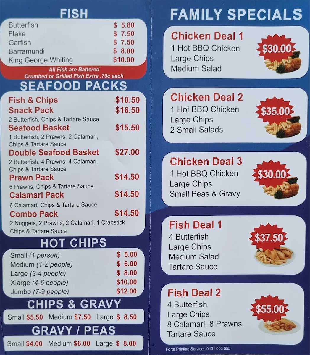 Menu, Surrey’s Chicken & Takeaway