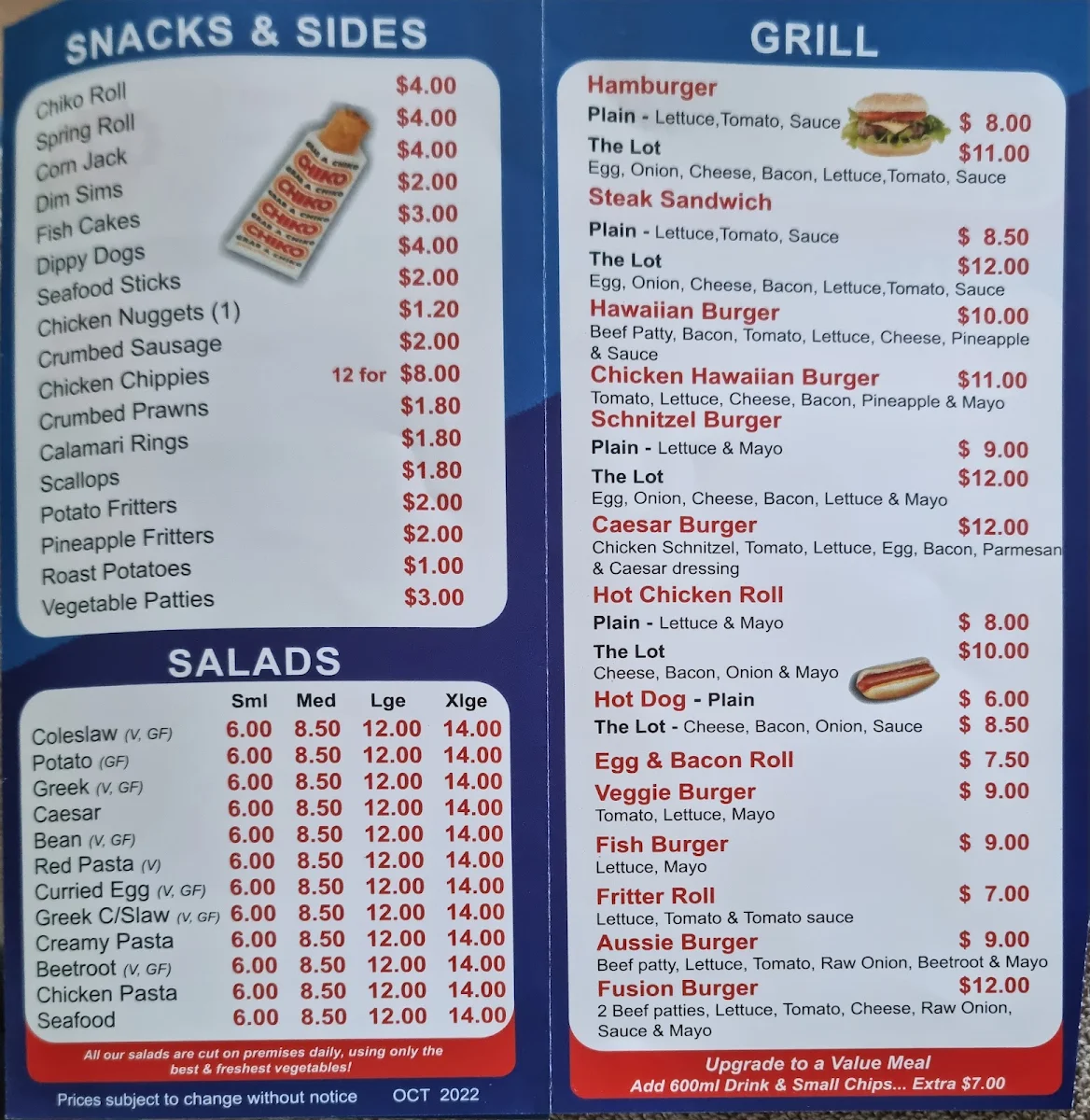 Menu, Surrey’s Chicken & Takeaway