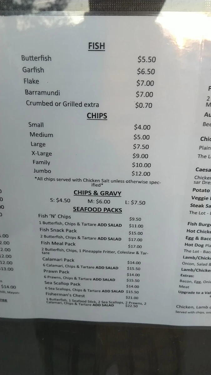 Menu, Surrey’s Chicken & Takeaway