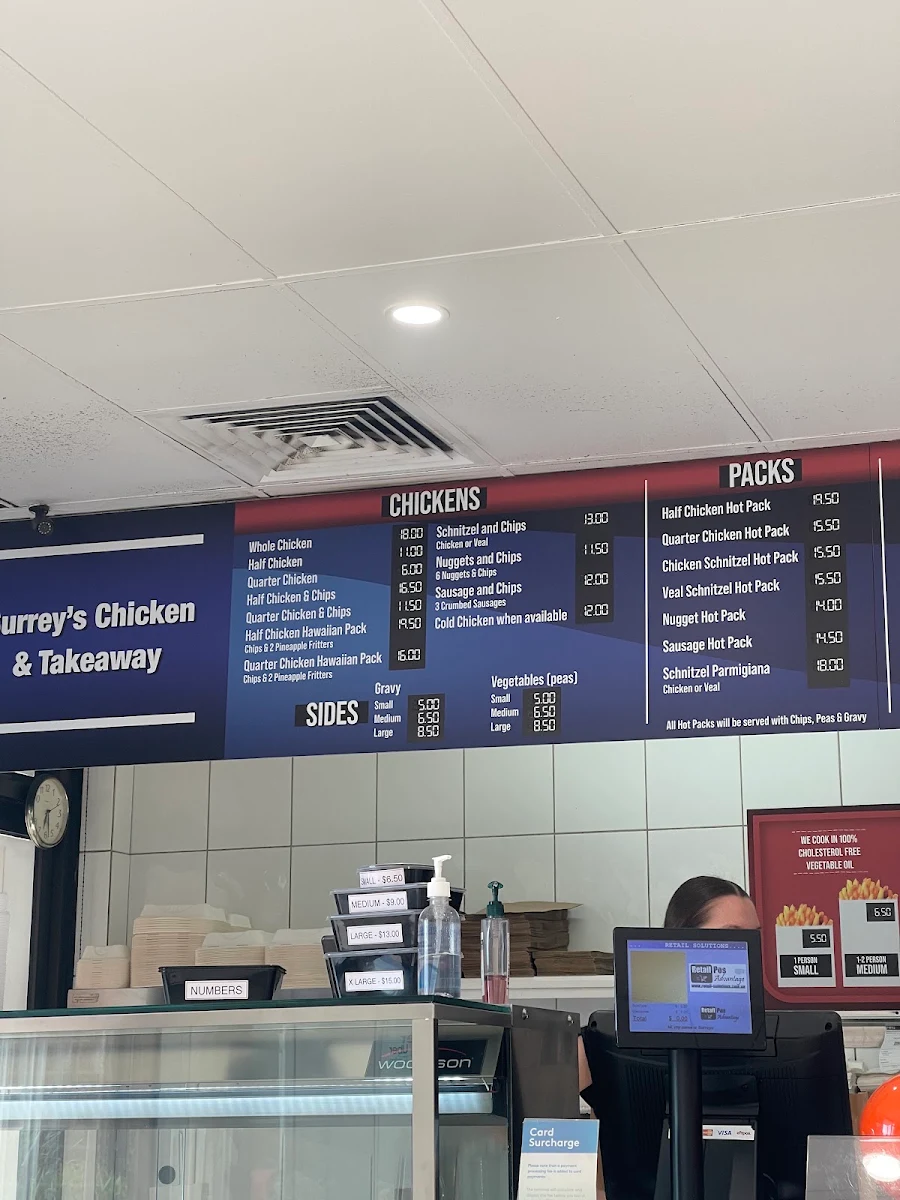 Menu, Surrey’s Chicken & Takeaway