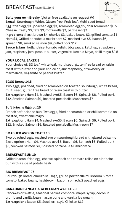 Menu, Waterfront View seafood & Wine Bar