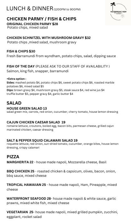Menu, Waterfront View seafood & Wine Bar