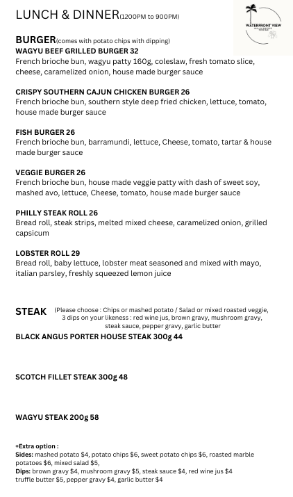 Menu, Waterfront View seafood & Wine Bar