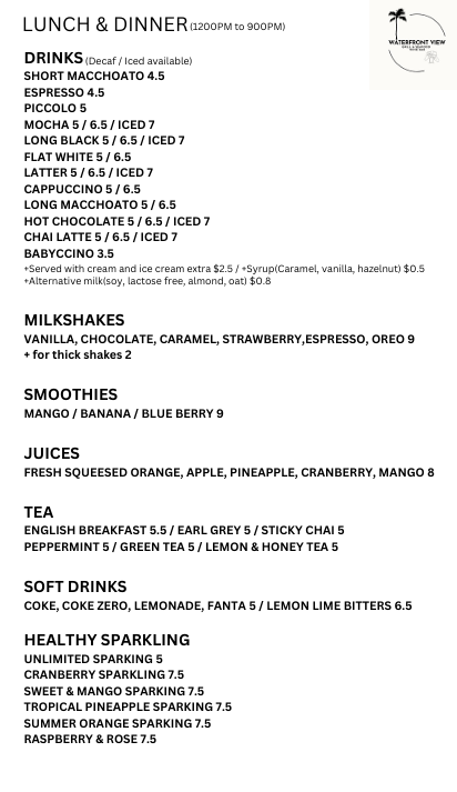 Menu, Waterfront View seafood & Wine Bar
