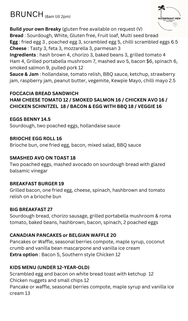 Menu, Waterfront View seafood & Wine Bar