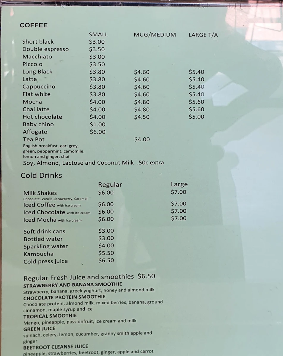Menu, The Library Café at the State Library of SA