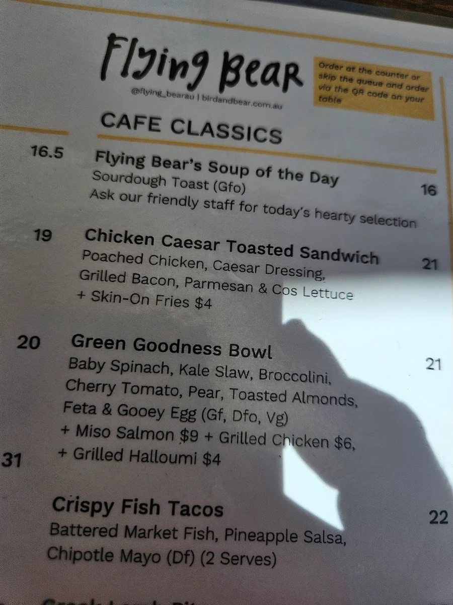 Menu, The Flying Bear