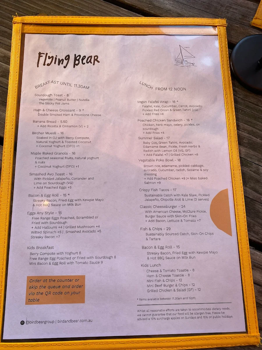 Menu, The Flying Bear