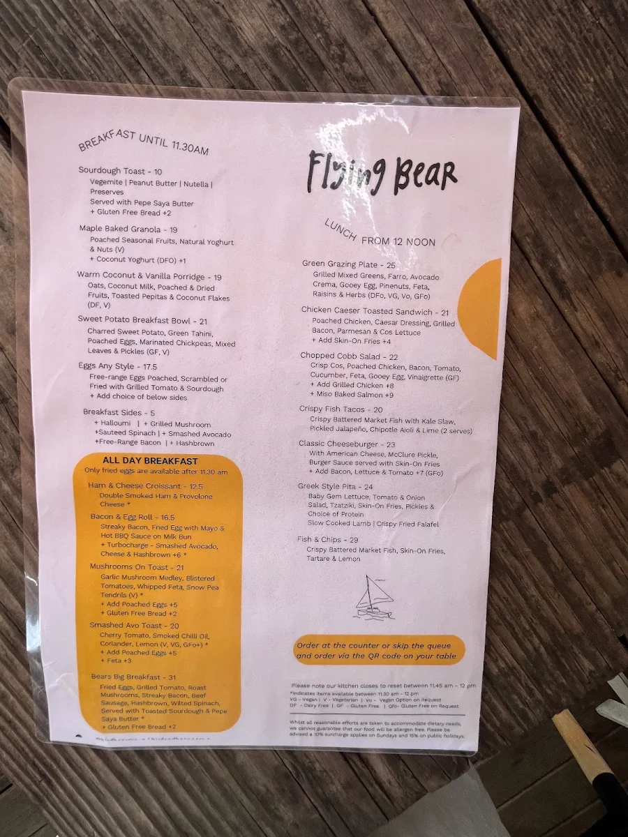Menu, The Flying Bear