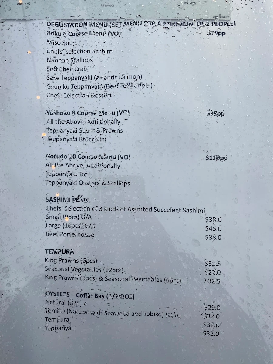 Menu, Tomiko Japanese Steak House