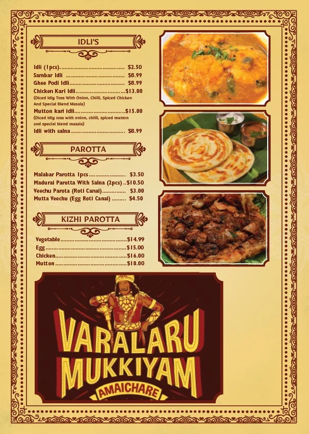 Menu, Aachi’s Chettinad